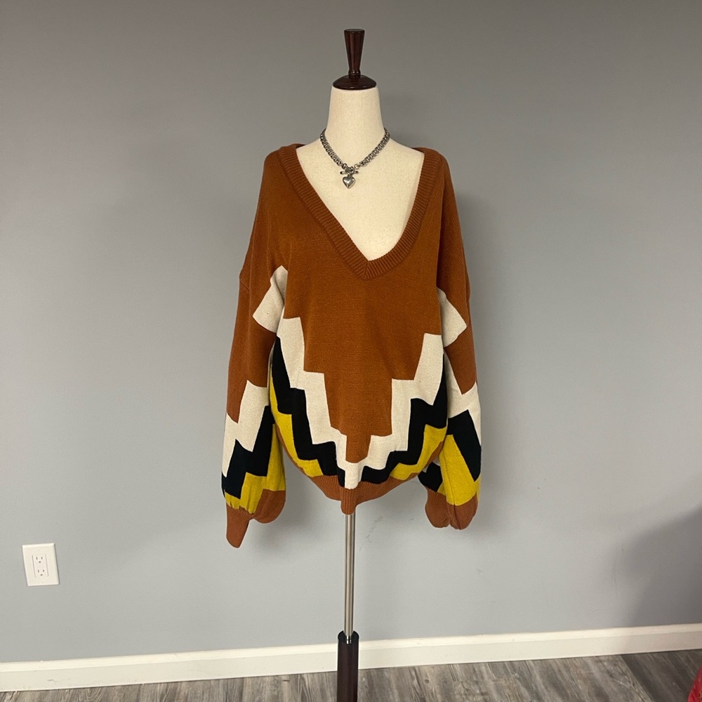 Mommy and Me Brown V-Neck Chevron Sweater